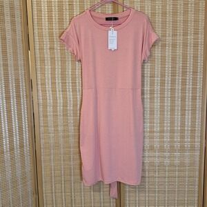 Merokeety Womens M Dress Shift Knee Short Sleeve Pockets Pink Party Career